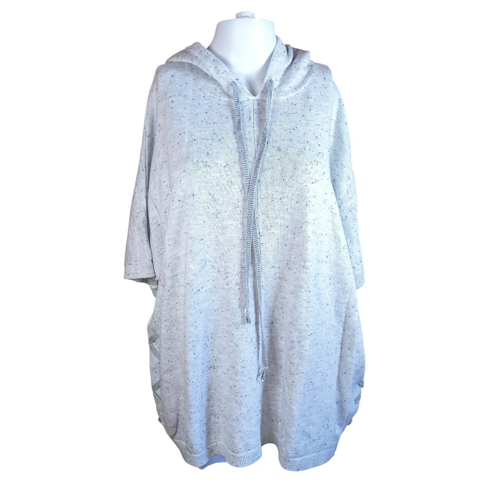 Cabi Women's Gray Speckled Knit Hooded Poncho Top with‎ Lace-Up Sides Size S